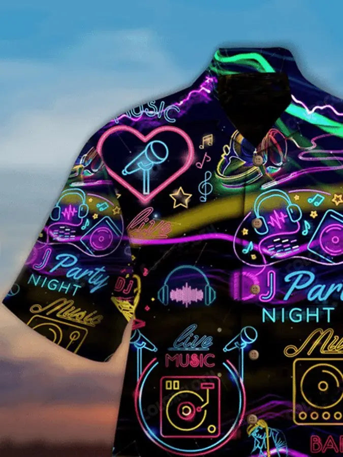 Neon DJ Hawaiian Shirt For Resort Trips, Coastal Parties, And Warm Weather Style