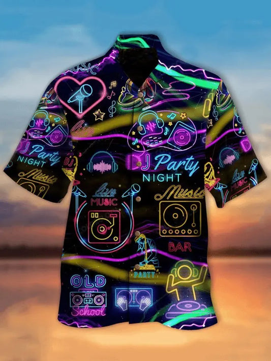 Neon DJ Hawaiian Shirt For Resort Trips, Coastal Parties, And Warm Weather Style