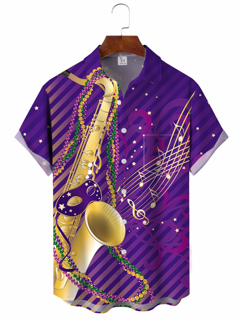 Mardi Gras Musical Instrument Hawaiian Shirt For Summer Vacation, Beach Travel, And Casual Wear