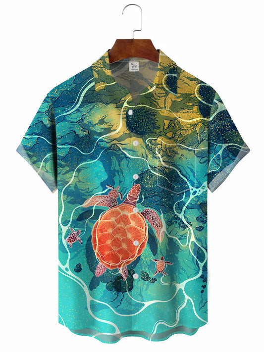 Ocean Turtle Hawaiian Shirt For Island Vacations, Weekend Events, And Relaxed Everyday Outfits