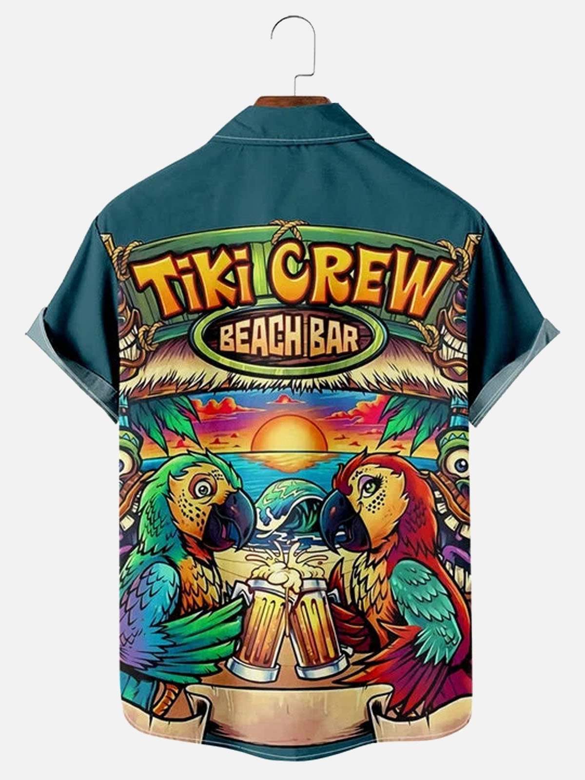 Parrot Tiki Bar Hawaiian Shirt For Island Vacations, Resort Wear, And Relaxed Seasonal Style