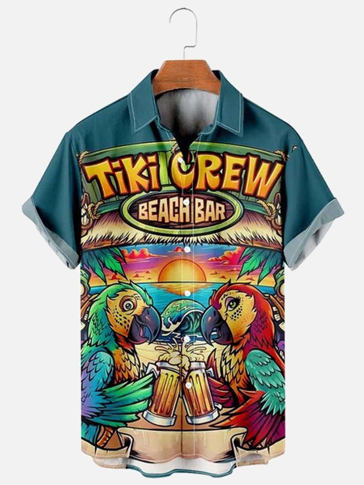 Parrot Tiki Bar Hawaiian Shirt For Island Vacations, Resort Wear, And Relaxed Seasonal Style