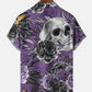 Floral Purple Skull Hawaiian Shirt For Summer Vacation, Beach Travel, And Casual Wear