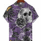 Floral Purple Skull Hawaiian Shirt For Summer Vacation, Beach Travel, And Casual Wear