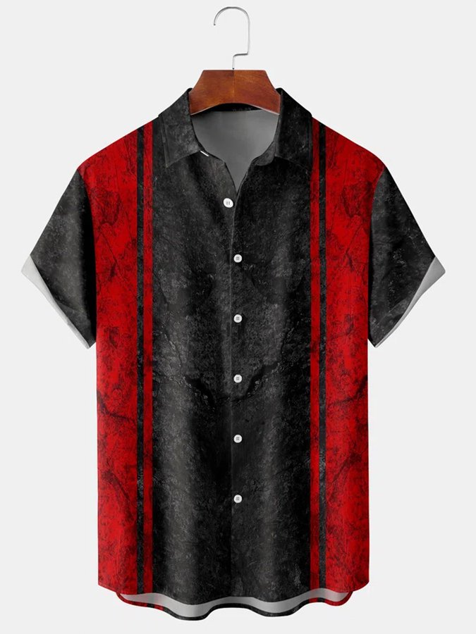 Red Black Texture Bowling Hawaiian Shirt For Tropical Holidays, Outdoor Gatherings, And Everyday Comfort