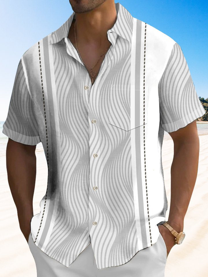 Retro Geometric Textured Bowling Hawaiian Shirt For Beach Days, Summer Outings, And Thoughtful Gift Giving