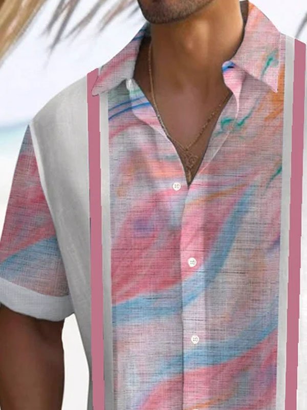 Retro Gradient Contrast Hawaiian Shirt For Tropical Holidays, Outdoor Gatherings, And Everyday Comfort