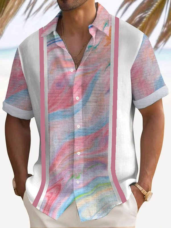 Retro Gradient Contrast Hawaiian Shirt For Tropical Holidays, Outdoor Gatherings, And Everyday Comfort
