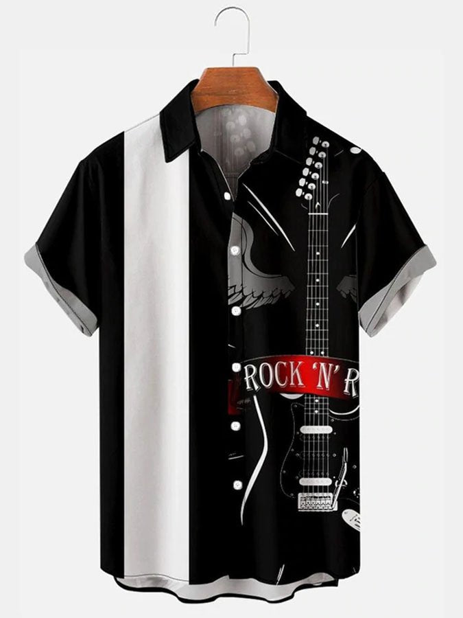 Simple Music Electric Guitar Splicing Hawaiian Shirt For Beach Days, Summer Outings, And Thoughtful Gift Giving