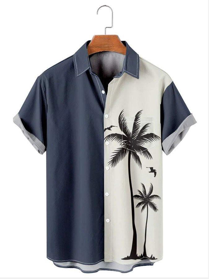 Simple Coconut Patchwork Hawaiian Shirt For Tropical Holidays, Outdoor Gatherings, And Everyday Comfort