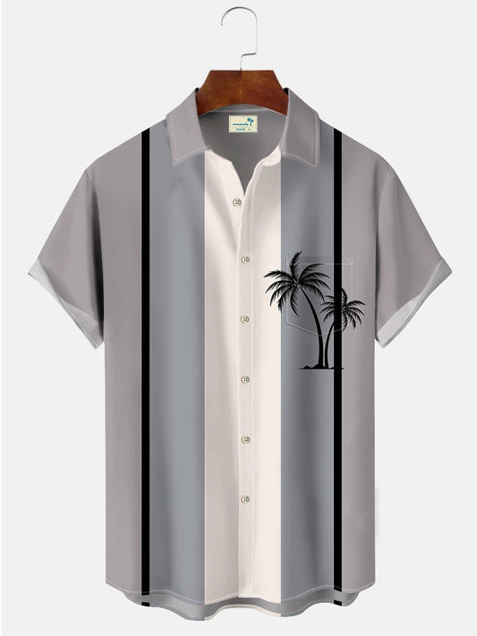 Vintage Summer Coconut Tree Bowling Hawaiian Shirt For Island Vacations, Resort Wear, And Relaxed Seasonal Style