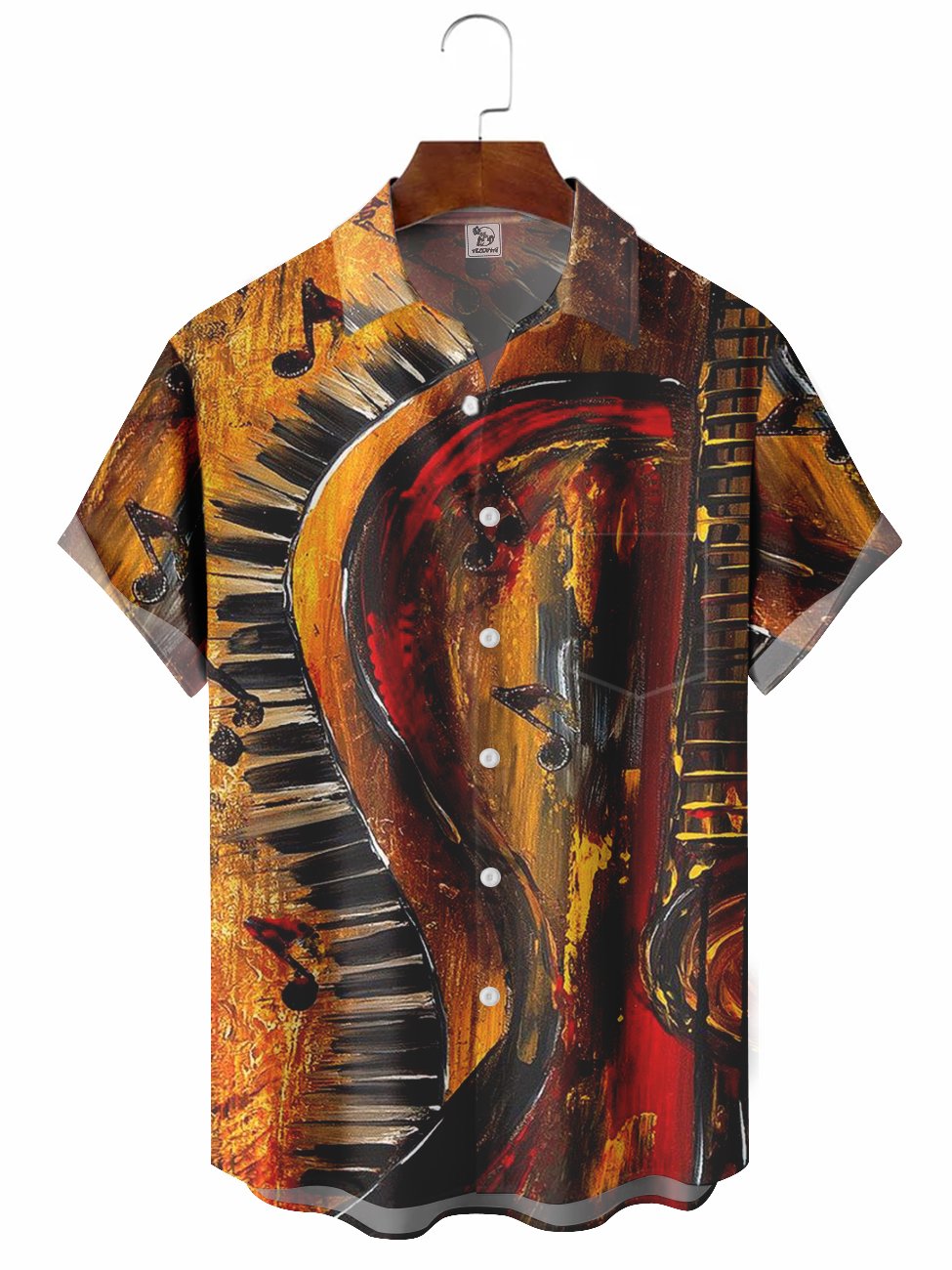 Vintage Abstract Watercolor Music Instrument Hawaiian Shirt For Summer Vacation, Beach Travel, And Casual Wear
