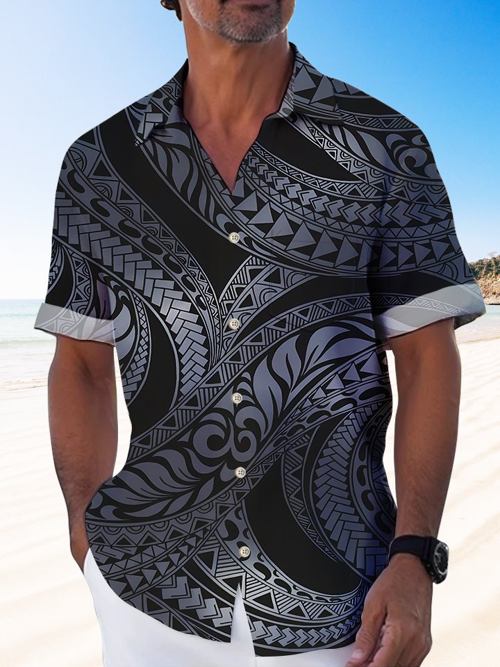 Vintage Geometric Ethnic Gradient Hawaiian Shirt For Resort Trips, Coastal Parties, And Warm Weather Style