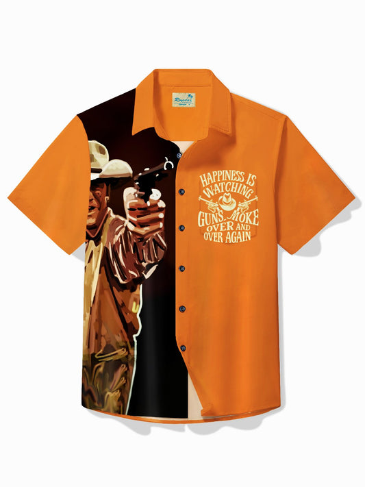 Western Vintage Colorful Outlaw Adventure Contrast Hawaiian Shirt For Summer Vacation, Beach Travel, And Casual Wear