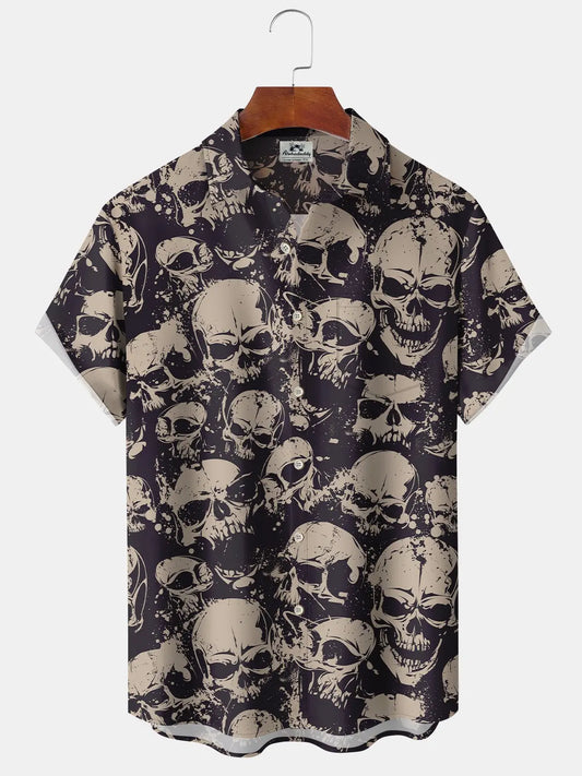 Vintage Skull Hawaiian Shirt For Tropical Holidays, Outdoor Gatherings, And Everyday Comfort