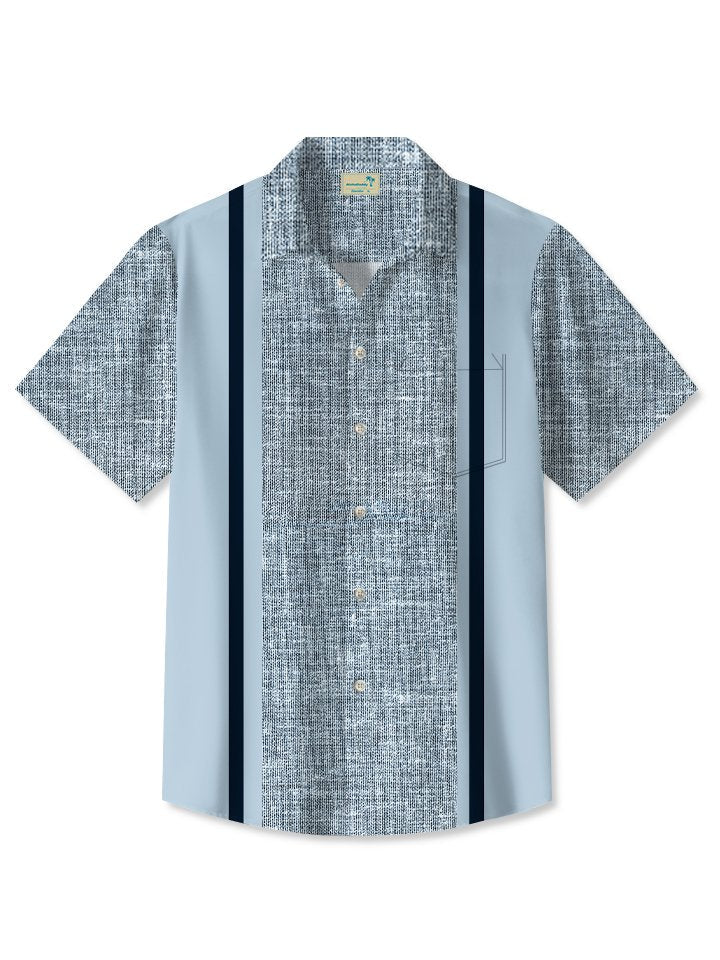 Vintage Textured Geometric Line Bowling Hawaiian Shirt For Island Vacations, Resort Wear, And Relaxed Seasonal Style