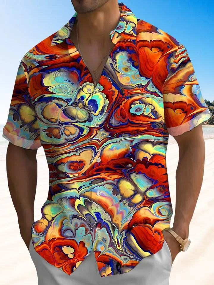 Vintage Tie Dye Ombre Beach Vacation Hawaiian Shirt For Resort Trips, Coastal Parties, And Warm Weather Style