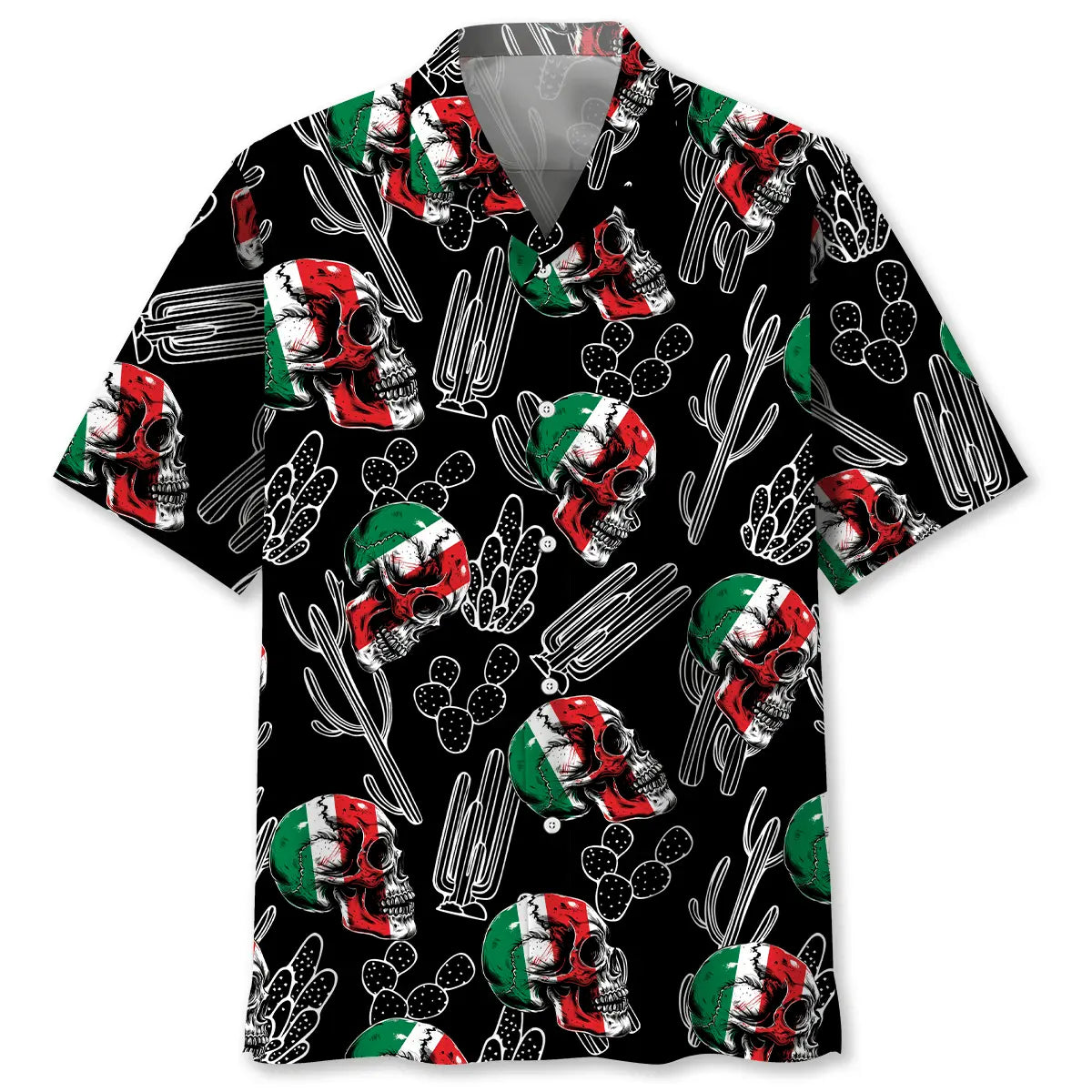 Mexico Flag Skull Hawaiian Shirt For Relaxed Getaway And Summer Event Style
