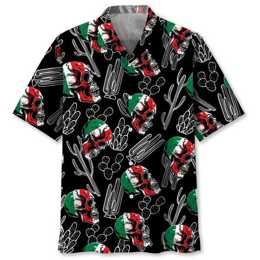 Mexico Flag Skull Hawaiian Shirt For Relaxed Getaway And Summer Event Style