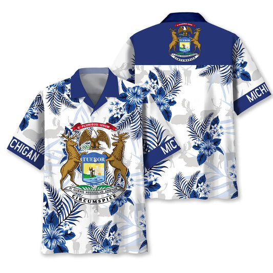 Michigan State Flag Proud Hawaiian Shirt For Coastal Festival, Family Vacation, And Seasonal Wardrobe