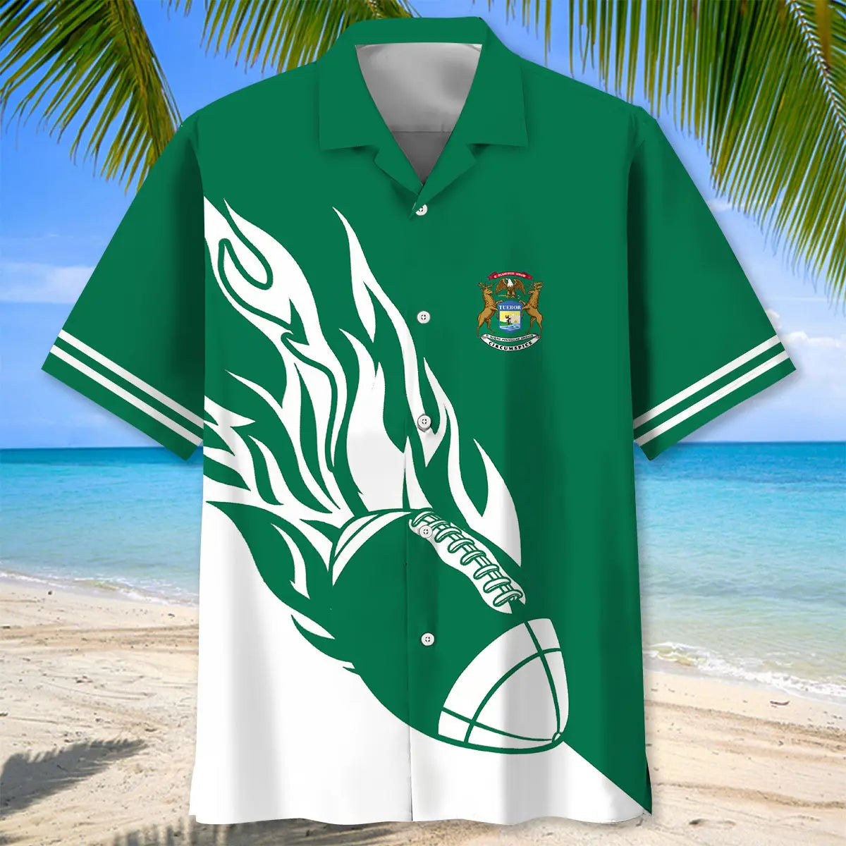 Michigan Heritage Hawaiian Shirt For Summer Vacation, Beach Travel, And Casual Wear