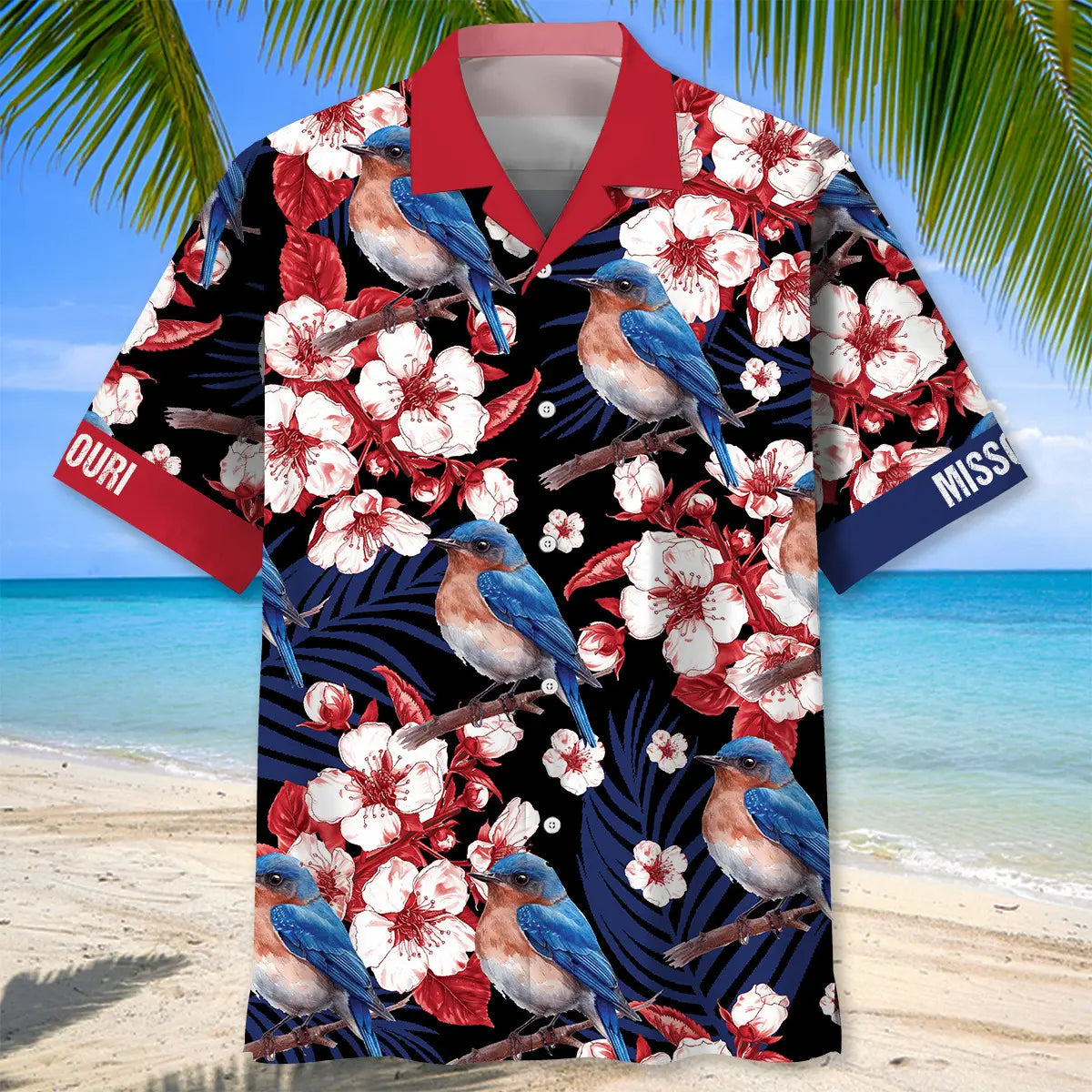 Missouri State Eastern Bluebird Black Hawaiian Shirt For Outdoor Event, Poolside Gathering, And Coastal Casual Wear