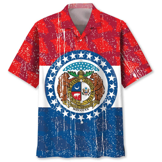 Missouri Heritage Flag Hawaiian Shirt For Summer Vacation, Beach Travel, And Casual Wear