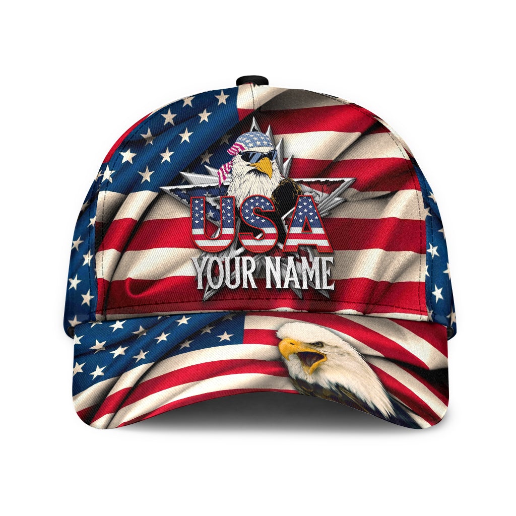 Custom Proud American Eagle Personalized Name Classic Cap For Weekend Outings Holidays And Thoughtful Gifting