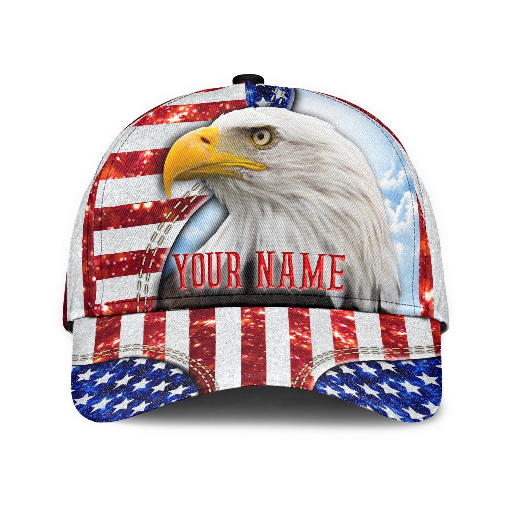 Custom Eagle American Flag Personalized Name Classic Cap For Vacation Style Outdoor Activities And Daily Comfort