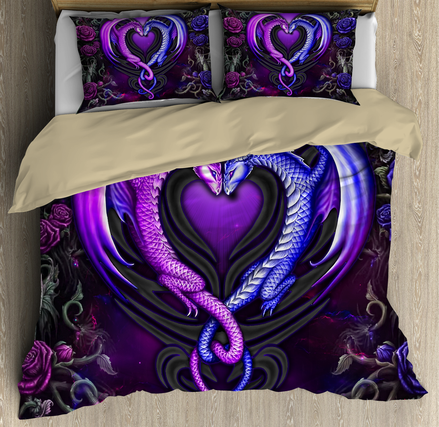 Dragon Heart Love Rose Bedding Cover For Fantasy Bedroom Decor