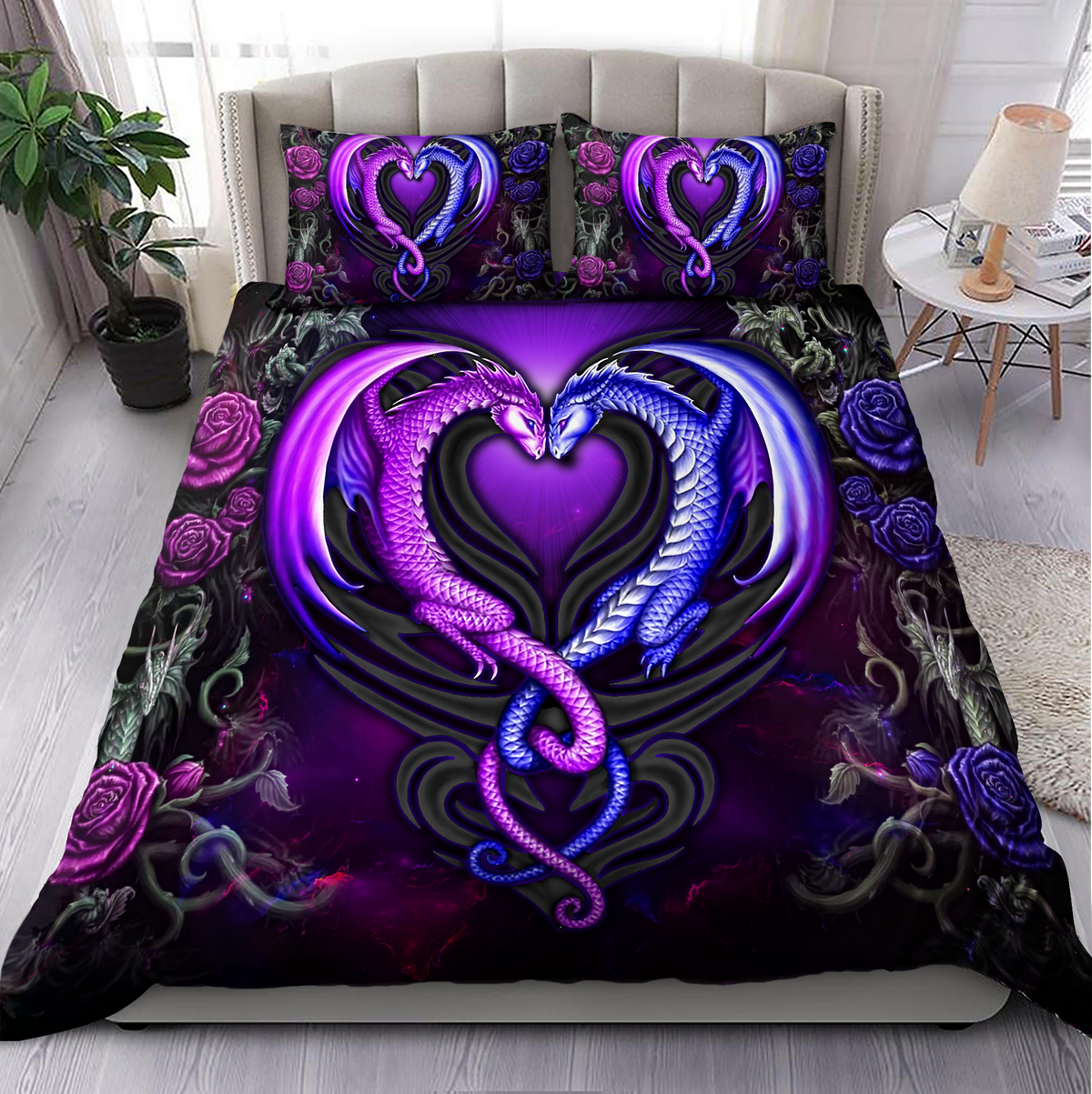 Dragon Heart Love Rose Bedding Cover For Fantasy Bedroom Decor
