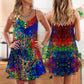 Colorful Butterfly Lover V-Neck Sleeveless Cami Dress For Garden Parties And Relaxed Summer Wear