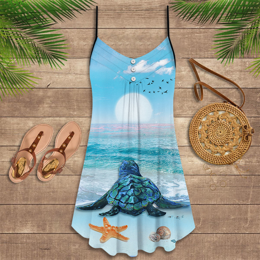 Turtle Beach Coming V-Neck Sleeveless Cami Dress For Island Holidays And Thoughtful Gifting