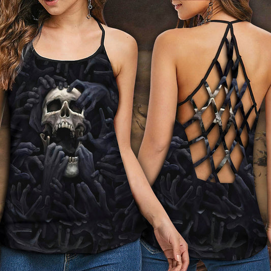 Black Skull Strong Hollow Tank Top For Workouts Festivals And Bold Style