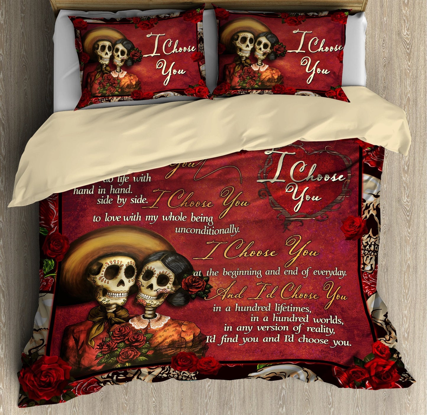 Sugar Skull Couple Love Gift Bedding Cover For Gothic Bedroom Decor