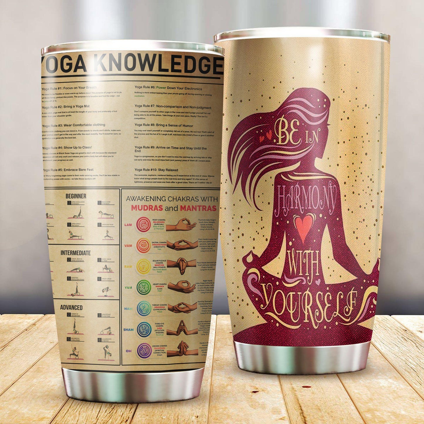 Yoga Knowledge Be In Harmony 20 Oz Tumbler For Coffee Travel And Daily Drinks
