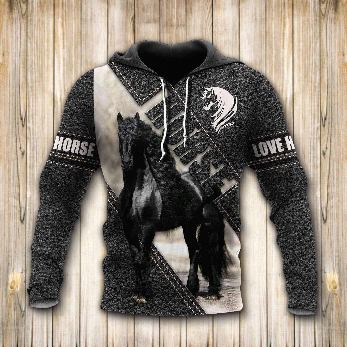 Black Friesian Horse Hoodie For Rustic Travel Casual Adventures And Gift Giving