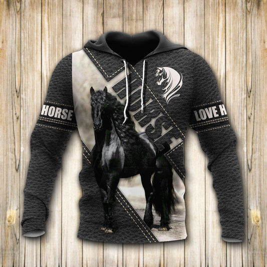 Black Friesian Horse Hoodie For Rustic Travel Casual Adventures And Gift Giving