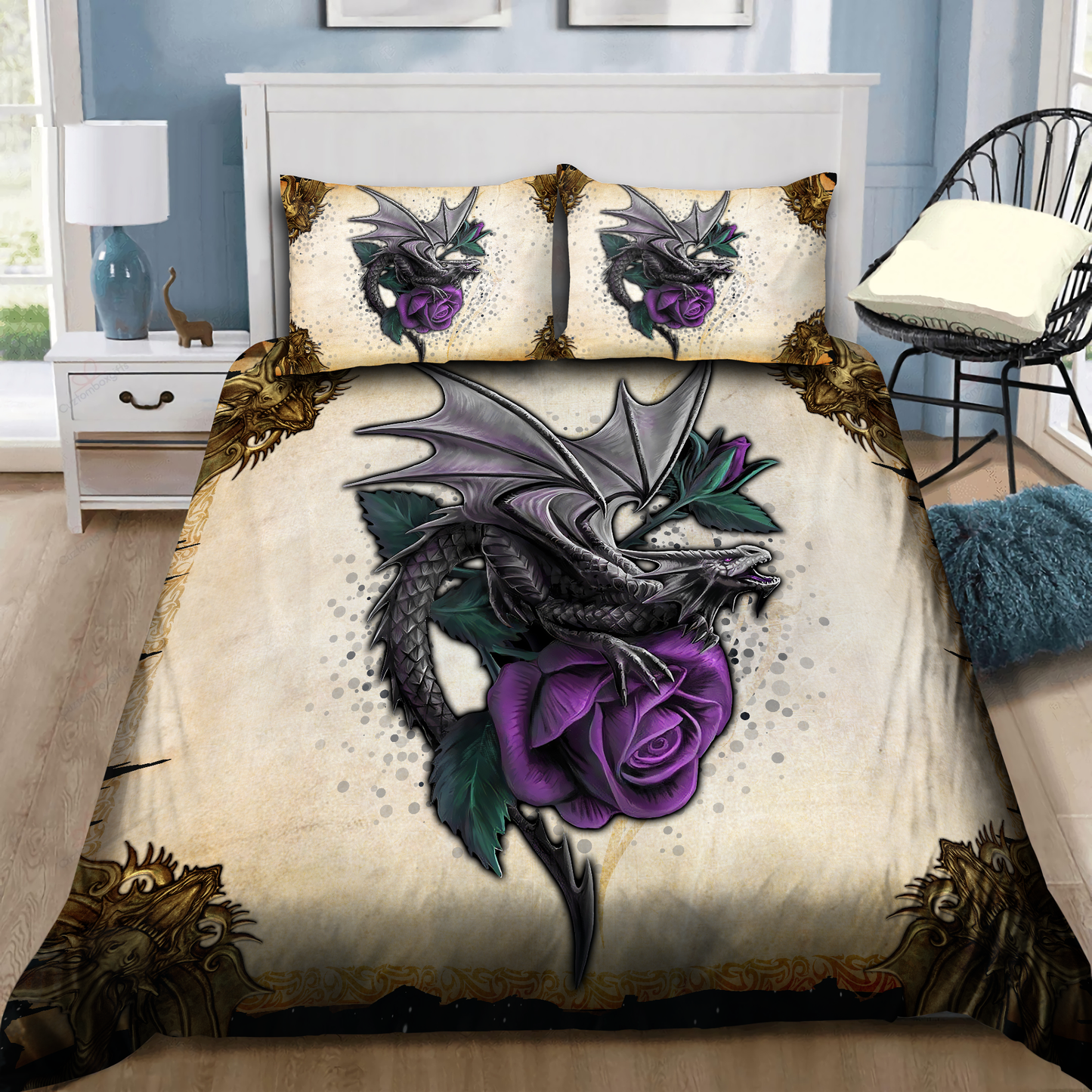 Dragon Rose Fantasy Bedding Cover For Fantasy Bedroom Decor