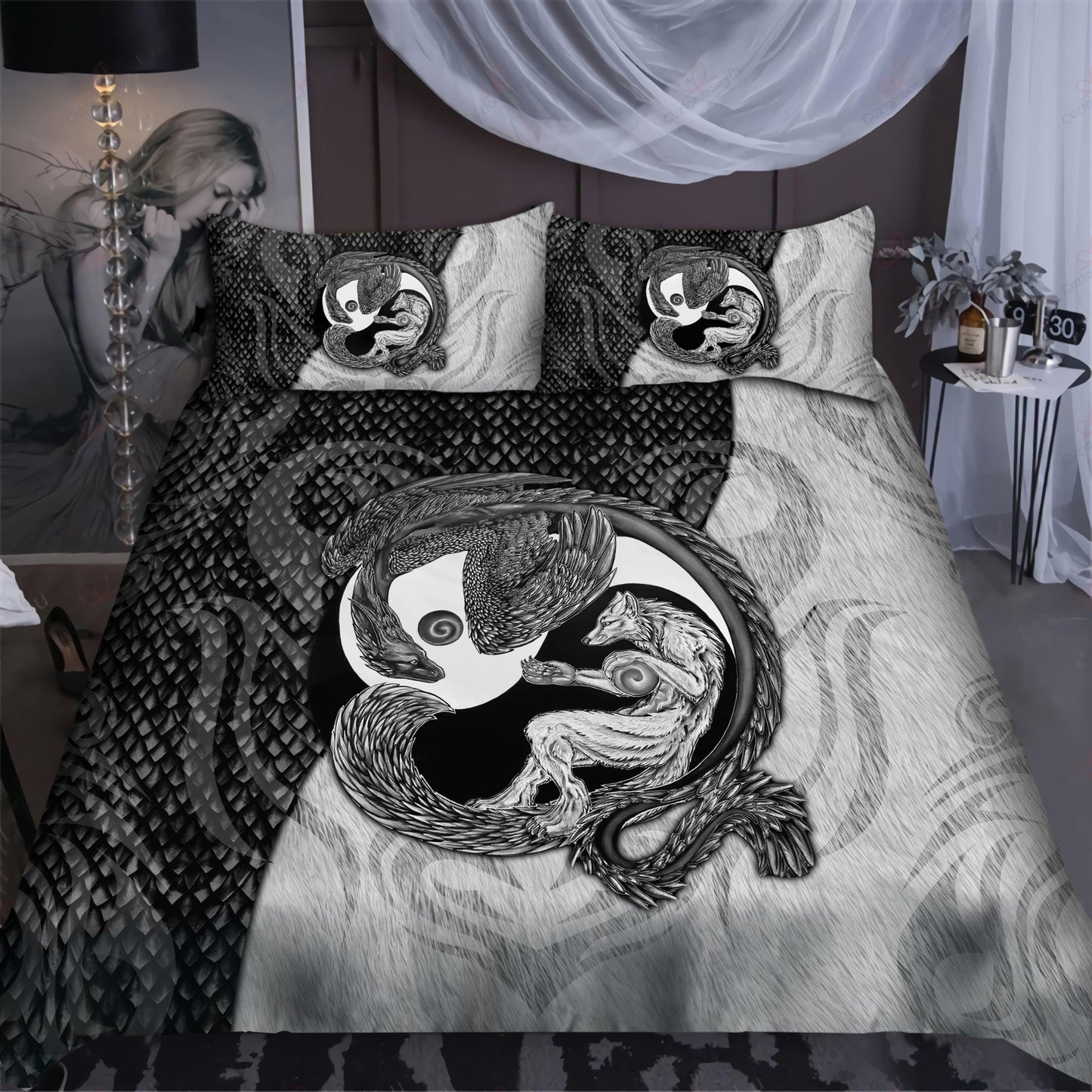 Dragon And Wolf Fantasy Bedding Cover For Fantasy Bedroom Decor