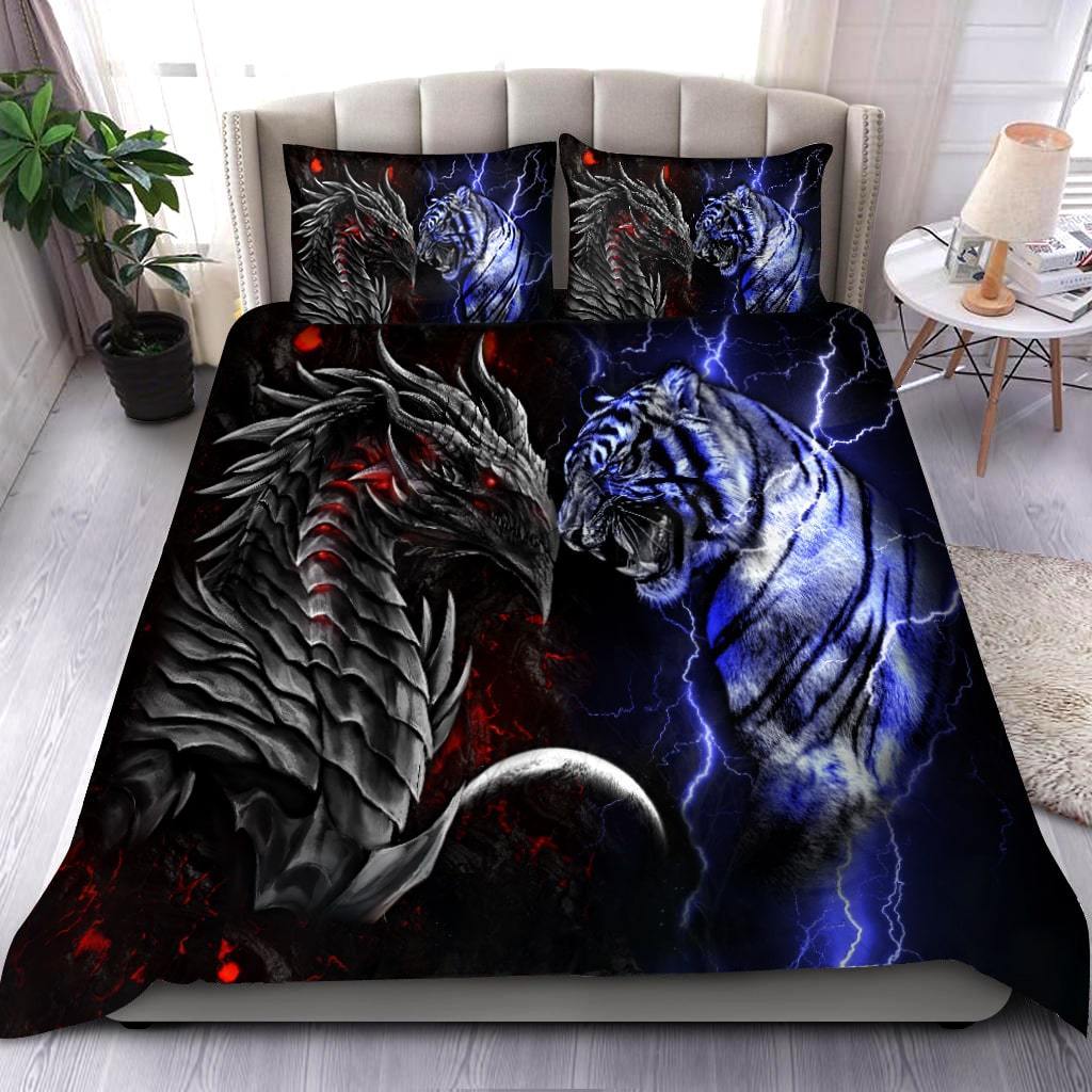 Dragon And Tiger Battle Bedding Cover For Fantasy Bedroom Decor