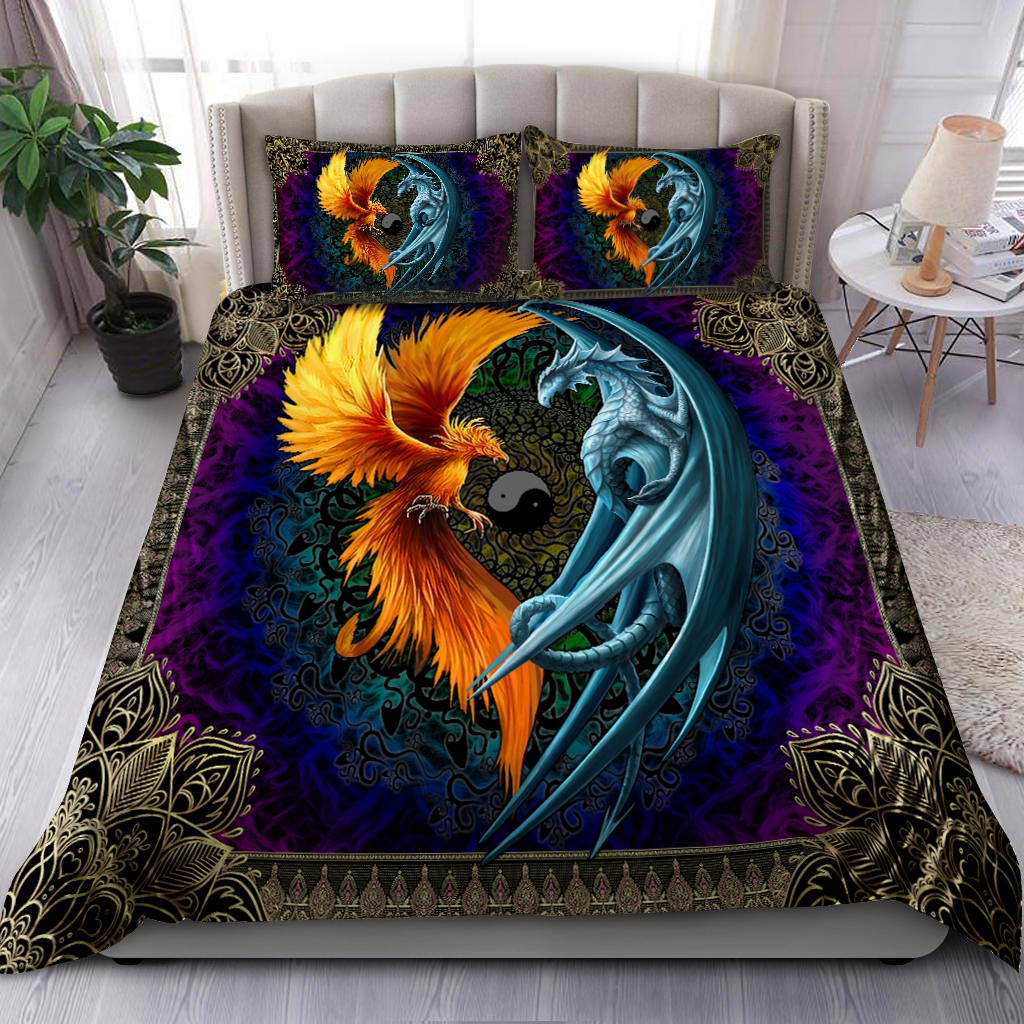 Purple Dragon Phoenix Bedding Cover For Fantasy Bedroom Decor