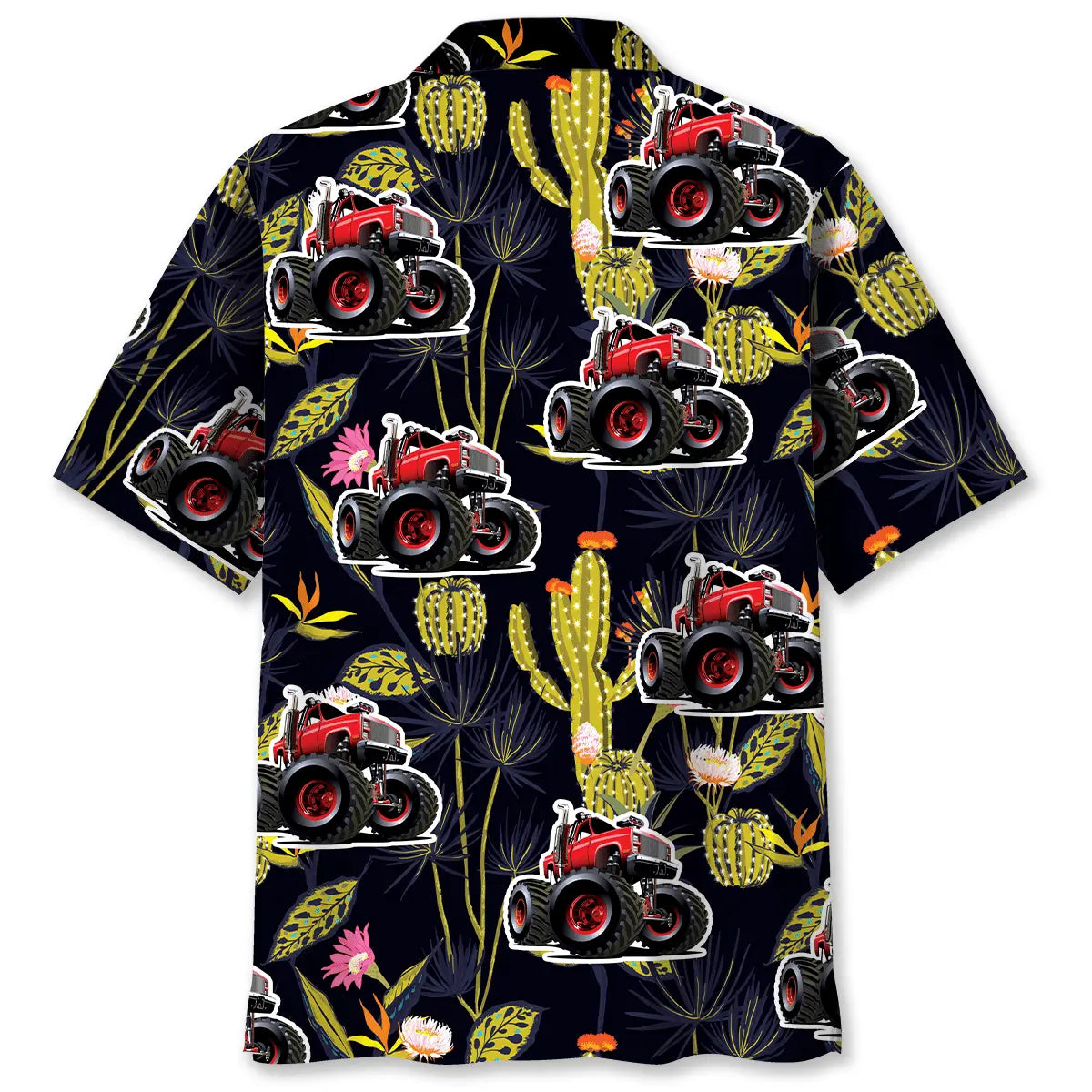 Monster Truck Cactus Hawaiian Shirt For Automotive Enthusiasts, Coastal Trips, And Casual Warm Weather Style