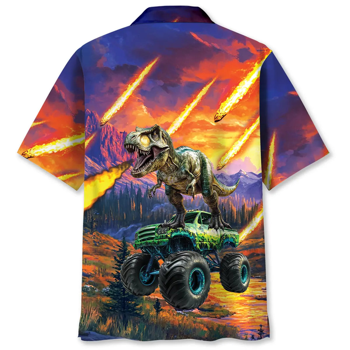 Monster Truck Dinosaur Hawaiian Shirt For Racing Fans, Summer Outings, And Relaxed Vacation Wear