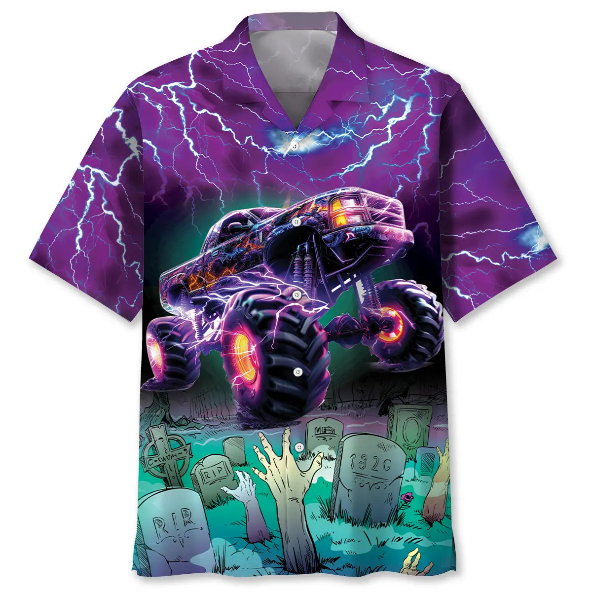 Monster Truck Lightning Hawaiian Shirt For Tropical Holidays, Outdoor Gatherings, And Everyday Comfort
