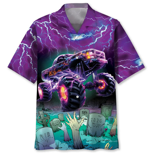 Monster Truck Lightning Hawaiian Shirt For Tropical Holidays, Outdoor Gatherings, And Everyday Comfort