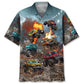 Monster Truck Racing Hawaiian Shirt For Automotive Enthusiasts, Coastal Trips, And Casual Warm Weather Style