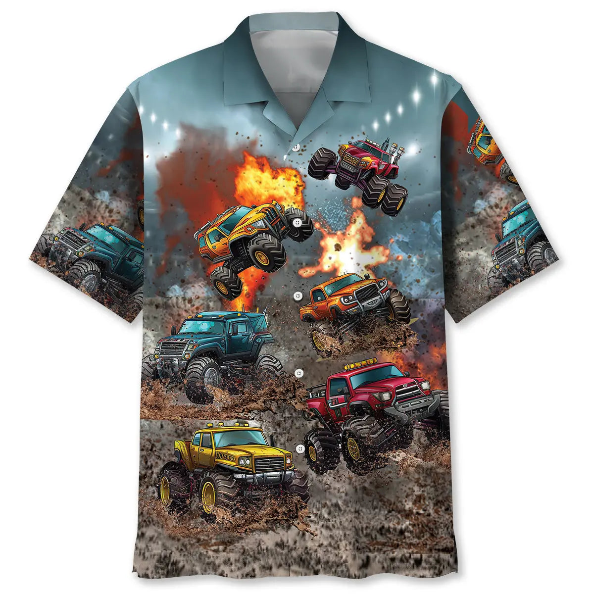 Monster Truck Racing Hawaiian Shirt For Automotive Enthusiasts, Coastal Trips, And Casual Warm Weather Style