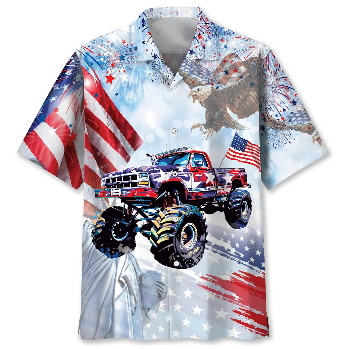 American Monster Truck Hawaiian Shirt For Island Vacations, Resort Wear, And Relaxed Seasonal Style