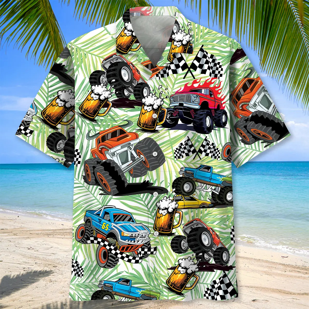 Monster Trucker And Refreshment Hawaiian Shirt For Vacation Cruise And Summer Party Style